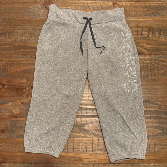 Calvin Klein Womens Joggers Gray Heather Fleece Fold Over Size M - Picture 1 of 7